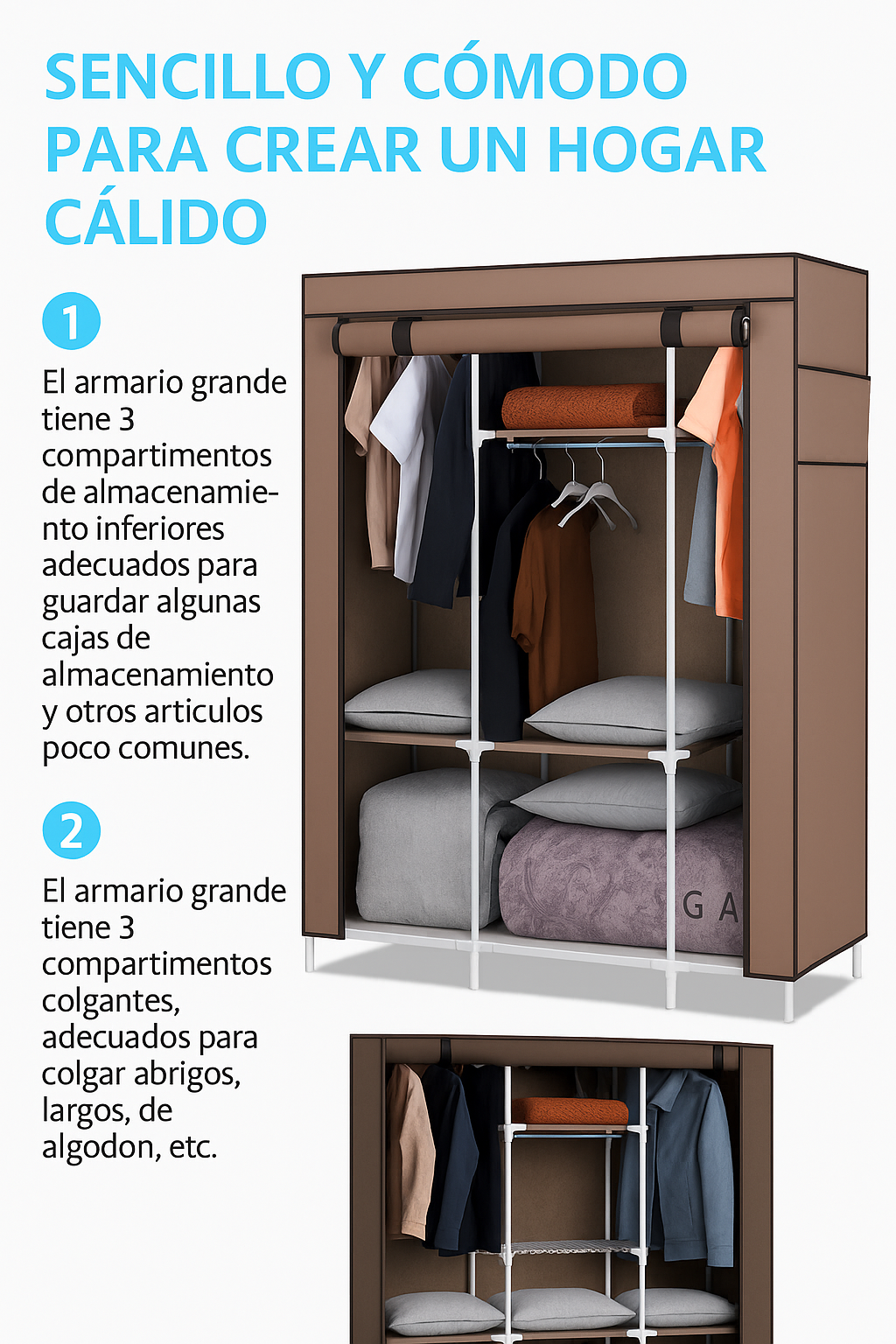 Armario 3 PUESTOS CLOSETDe Tela Portatil- Pago a Recibir