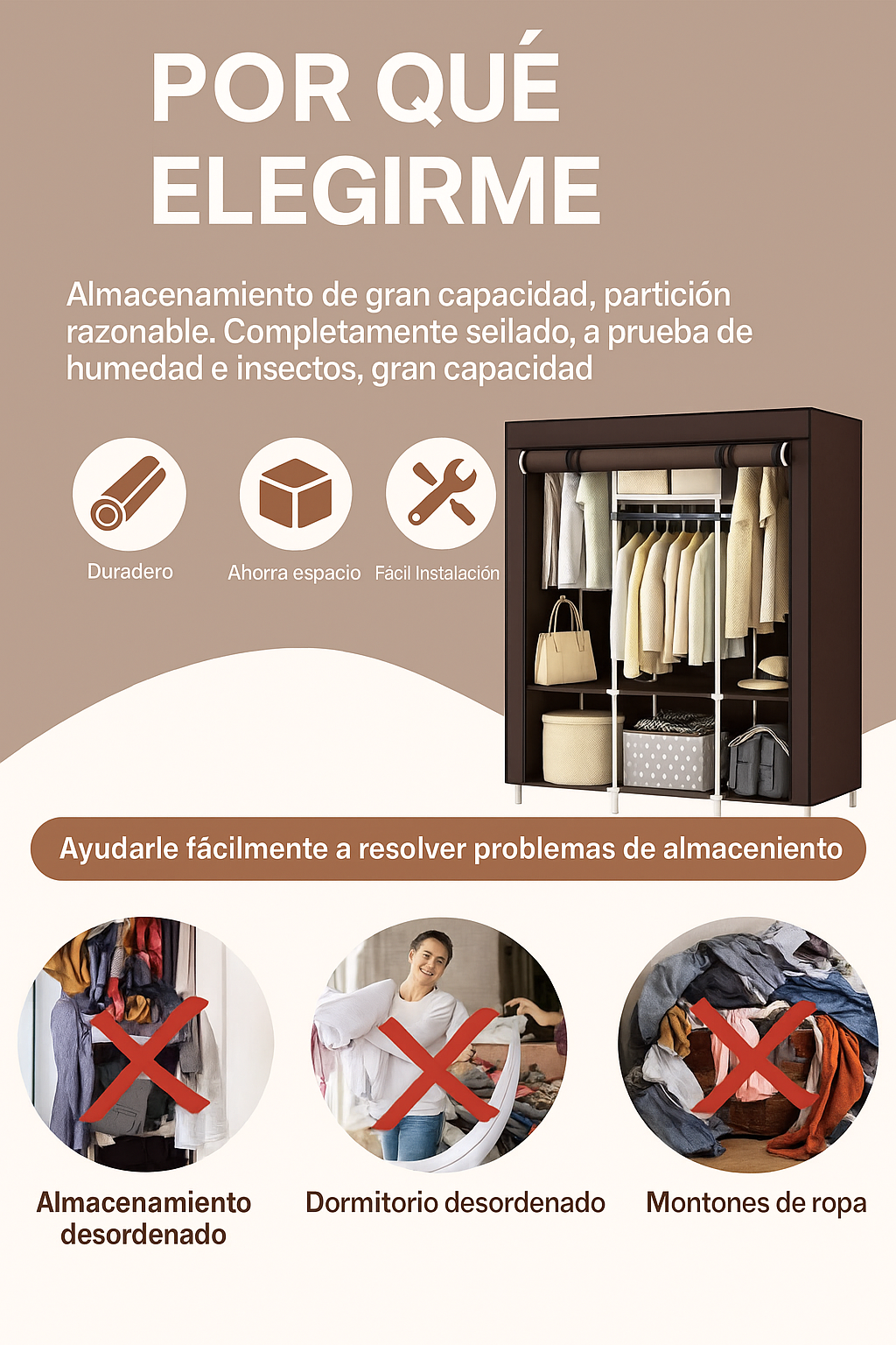 Armario 3 PUESTOS CLOSETDe Tela Portatil- Pago a Recibir