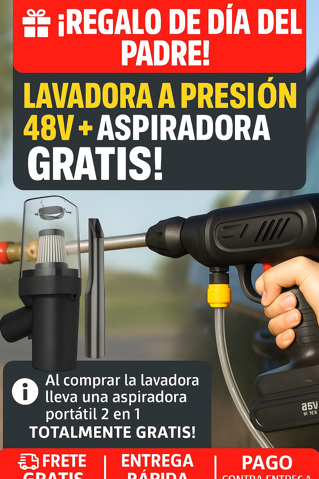 Hidrolavadora Inalámbrica Portátil Recargable 48v +Aspiradora Portá 2BA(GRATIS) - CONTRA ENTREGA